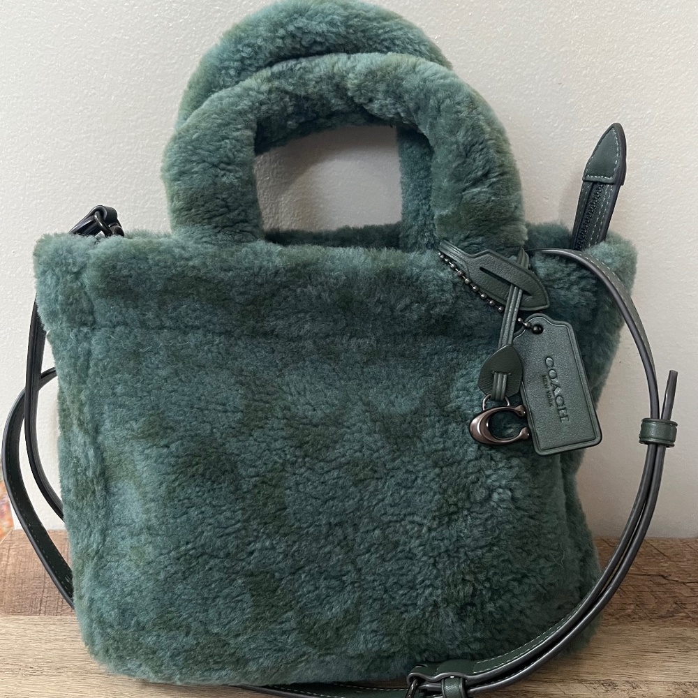 Coach Signature Shearling Tote 22 in Green